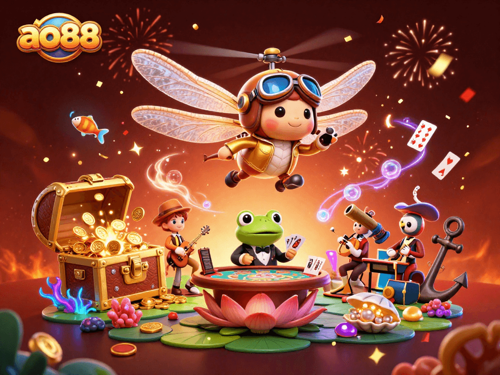 Experience the thrill at ao88 with vibrant casino action featuring animated characters and dynamic game elements.