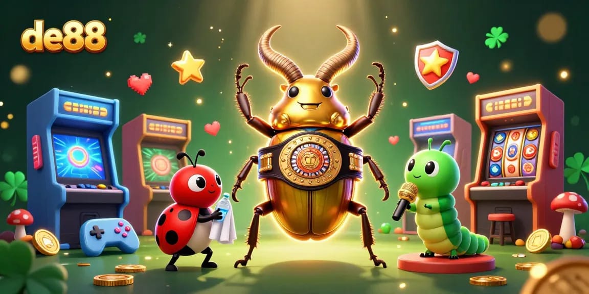 Engage with the dynamic de88 experience showcasing vibrant slot machines and competitive characters.