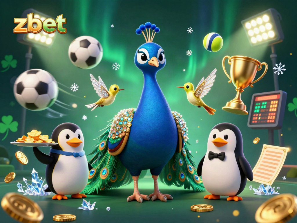 Win big at zbet with sports betting excitement and cartoon characters in a dynamic casino scene.