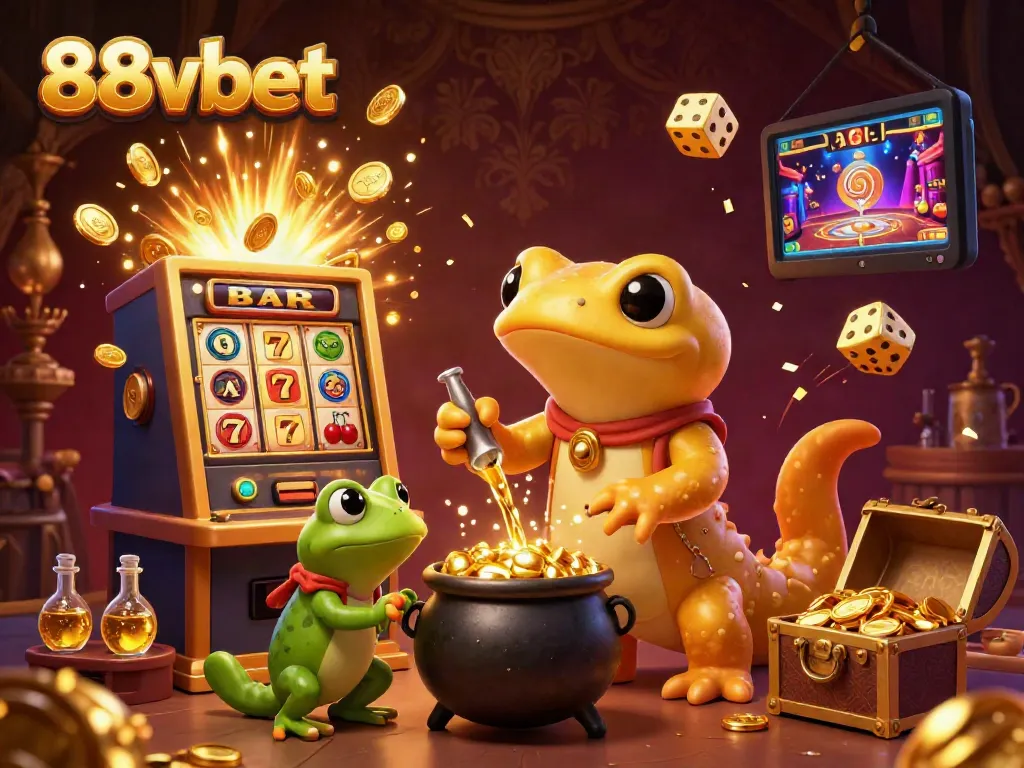 Experience the enchantment of 88vbet in this vibrant, golden-themed 3D casino illustration.