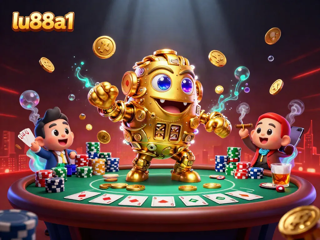 Engage with thrilling gaming action at lu88a1 featuring a dynamic 3D golem and poker scene.