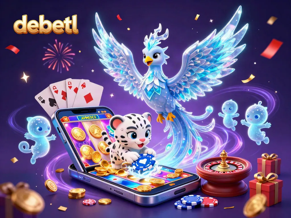 Experience immersive gaming with debetl featuring a vibrant scene of an ice phoenix and rewards.