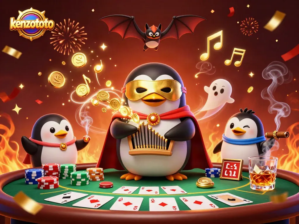 Experience the excitement of kenzototo with a vibrant illustration showcasing a whimsical casino scene.