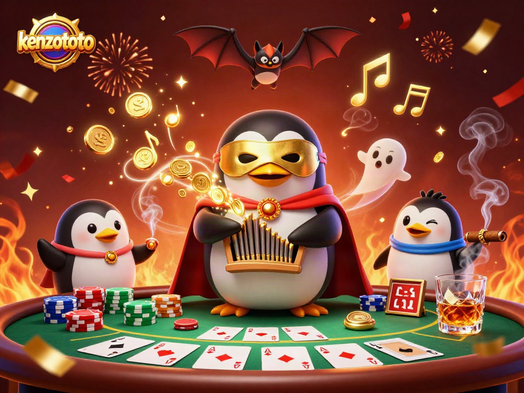 Experience the excitement of kenzototo with a vibrant illustration showcasing a whimsical casino scene.