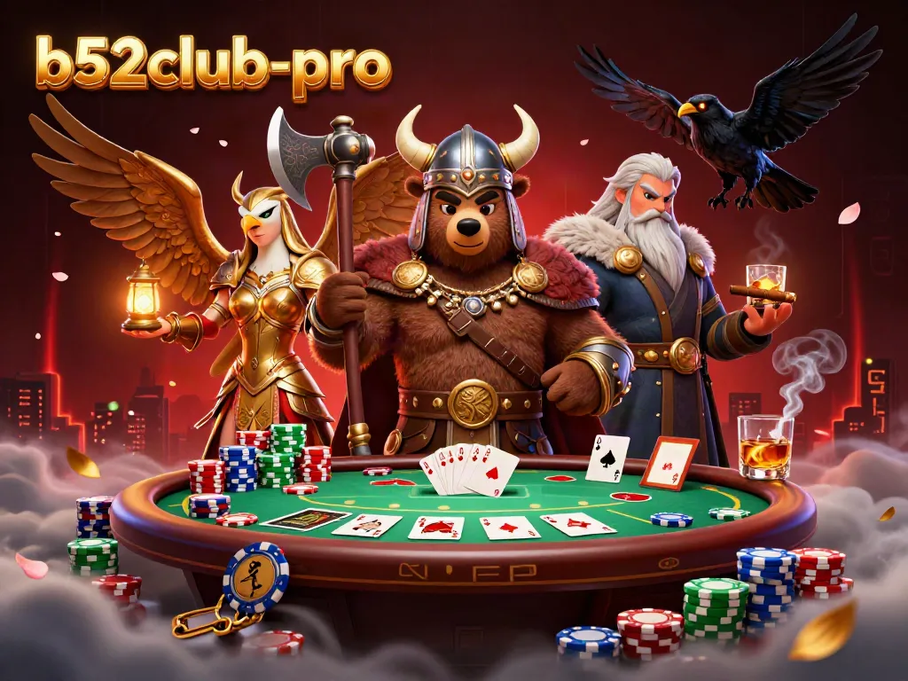 Engage with b52club-pro's thrilling poker scene featuring vibrant characters and elements.