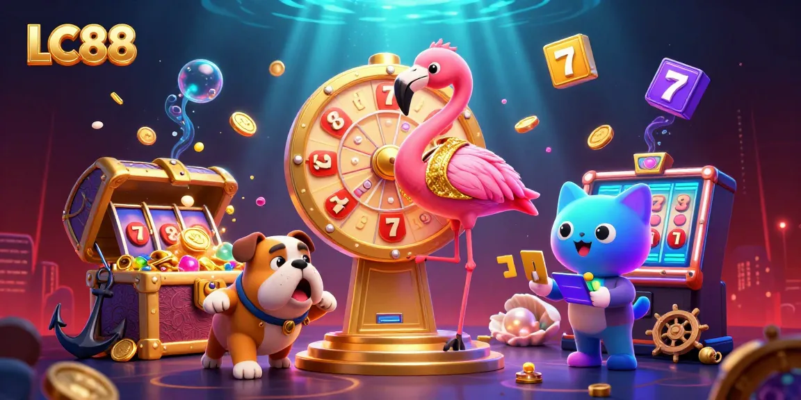 Experience the excitement of LC88 casino with dynamic characters and thrilling elements in this illustration.