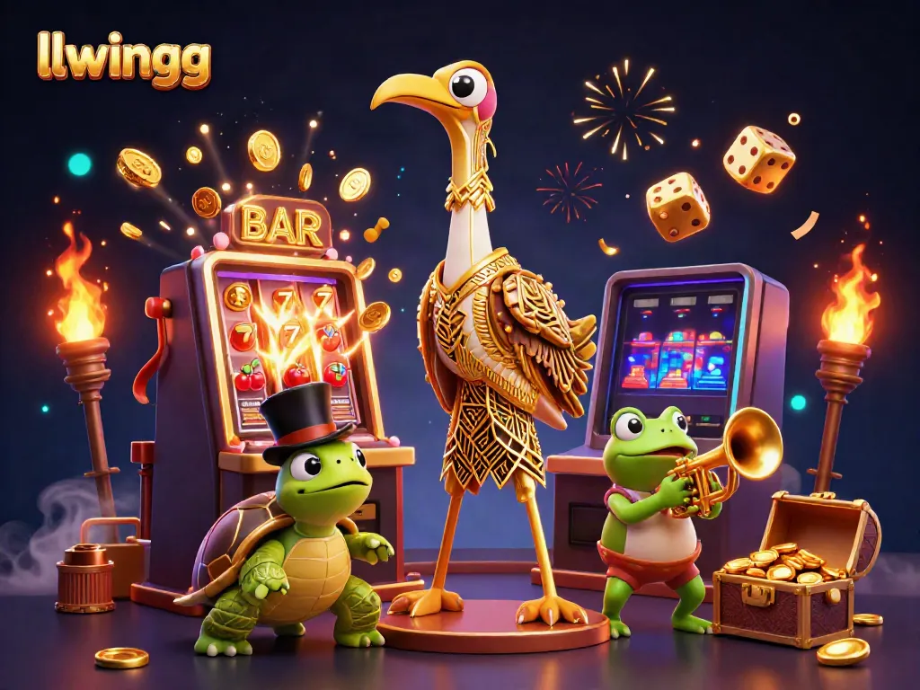 Experience thrilling gameplay at llwingg with dynamic characters celebrating wins amidst vibrant casino elements.