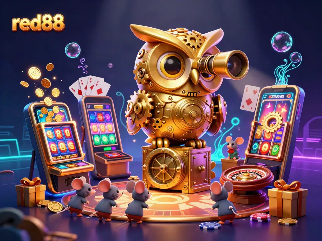 Experience exciting gameplay at red88 with a dynamic casino scene featuring vibrant slots and classic card games.