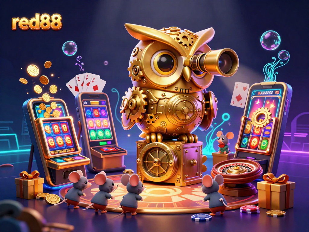 Experience exciting gameplay at red88 with a dynamic casino scene featuring vibrant slots and classic card games.