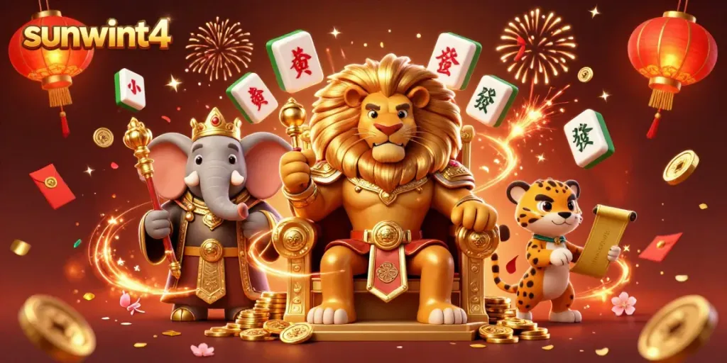 Enjoy thrilling adventures at sunwint4 with a majestic lion king and festive gaming elements.