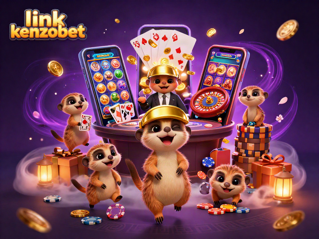 Engage with link kenzobet through a vibrant meerkat casino adventure showcasing card dealers, games, and excitement.