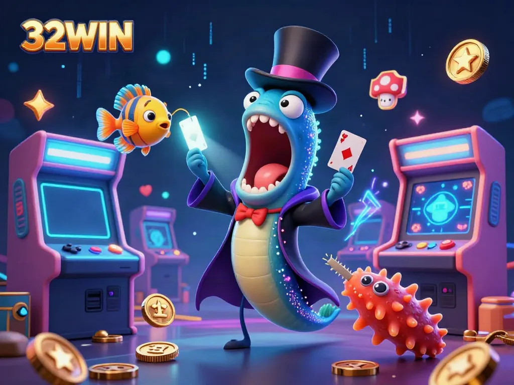 Experience thrilling card tricks with a bioluminescent gulper eel and anglerfish at 32WIN's vibrant gaming scene.