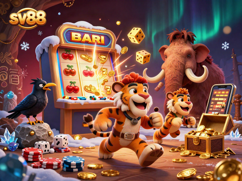 Experience thrilling wins at sv88 with a vibrant 3D casino scene featuring exciting slot actions.