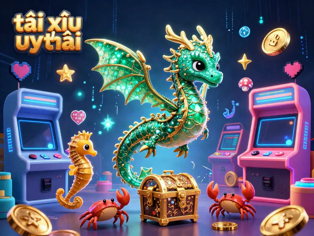 Experience the vibrant world of tài xỉu uy tín with an emerald sea dragon and gaming elements.