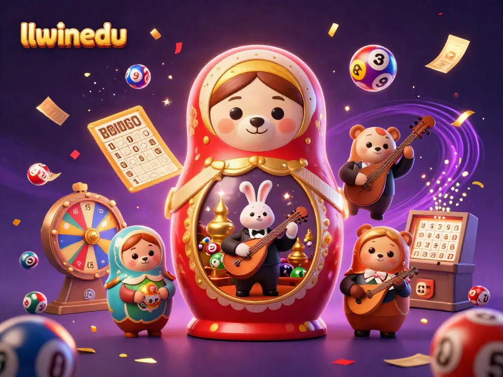 Experience the vibrant gaming world of llwinedu with dynamic casino-themed characters, confetti, and exciting elements.