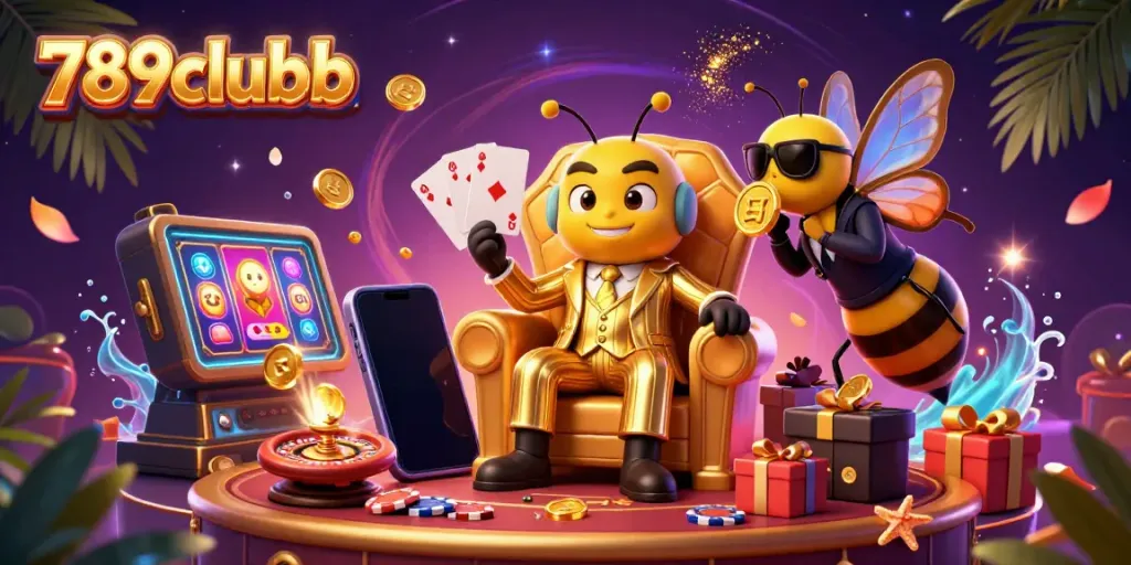 Experience the excitement of 789clubb with a vibrant casino scene featuring a bumblebee mob boss and game elements.