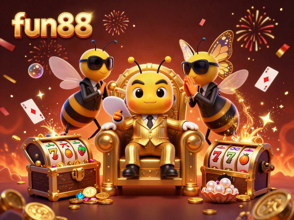 Experience fun88 with a thrilling 3D illustration of a bumblebee mob boss in a casino scene.