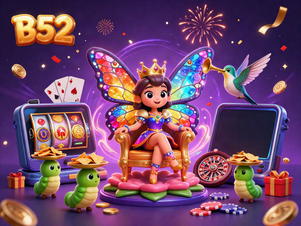 Experience enchanting gameplay at B52 with a magical butterfly queen, vibrant games, and joyful celebration.