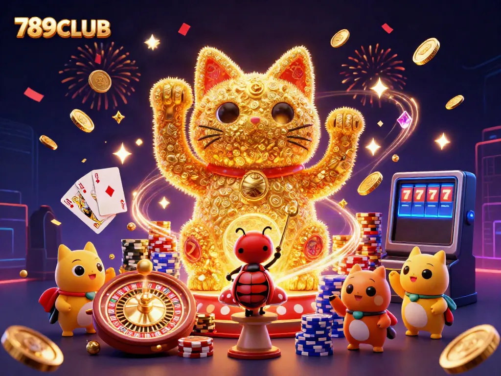 Play and win at 789CLUB with a vibrant, dynamic casino-themed illustration.