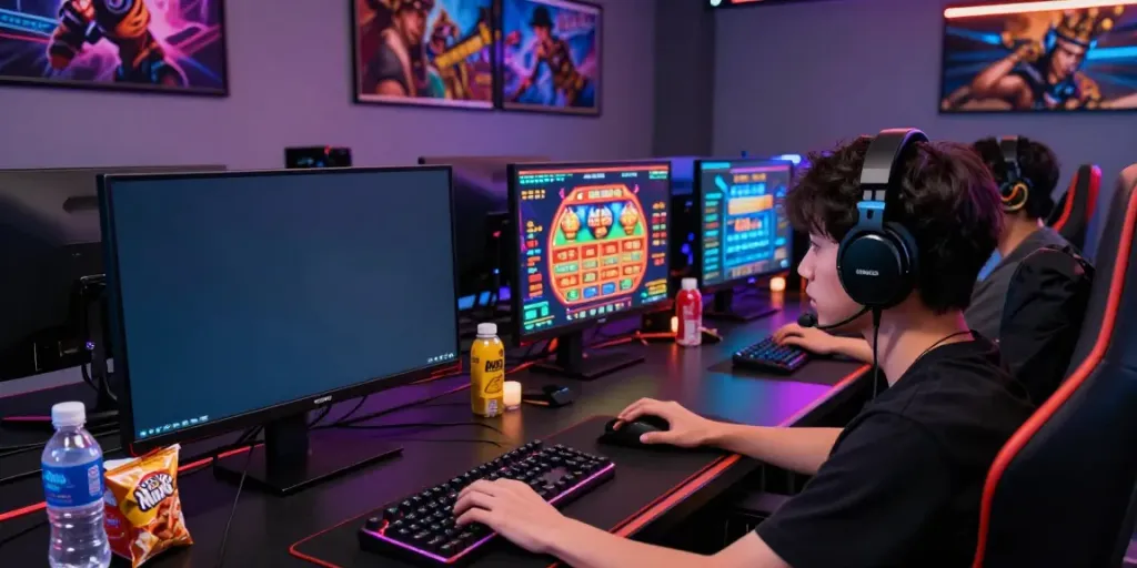 Player immersed in the cổng game man88 online platform, showcasing vibrant casino game graphics.