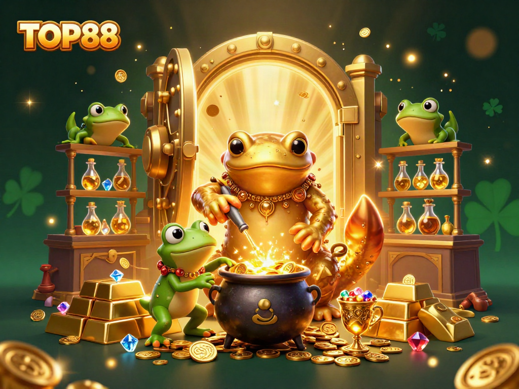 Discover winning strategies at TOP88 with a cheerful golden salamander and enchanting cauldron