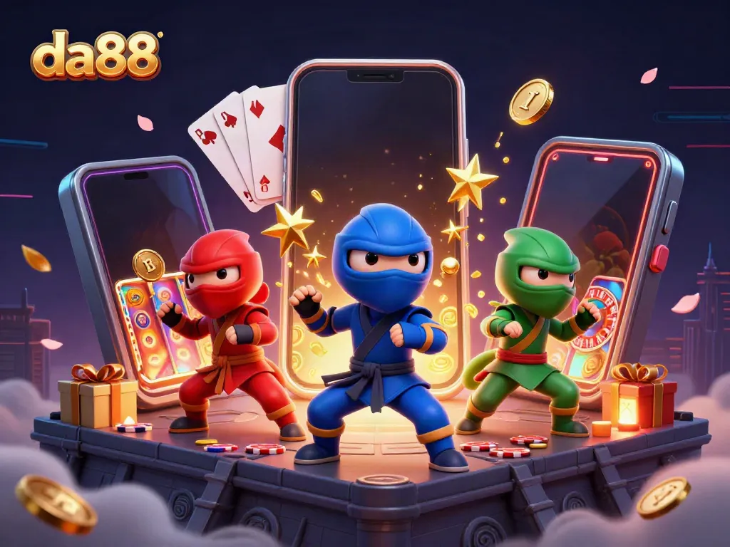 da88 ninja chameleons engaging in thrilling casino gameplay with vibrant slot game elements