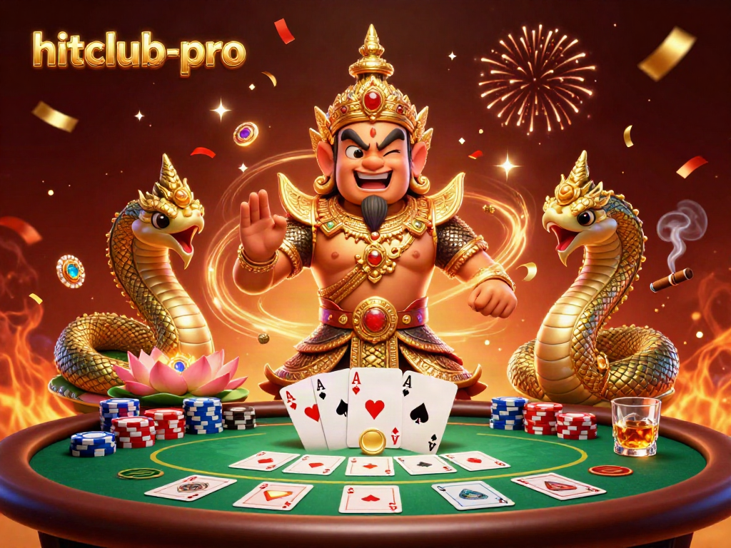 Engage with hitclub-pro at an interactive poker table surrounded by mythical Asian elements.