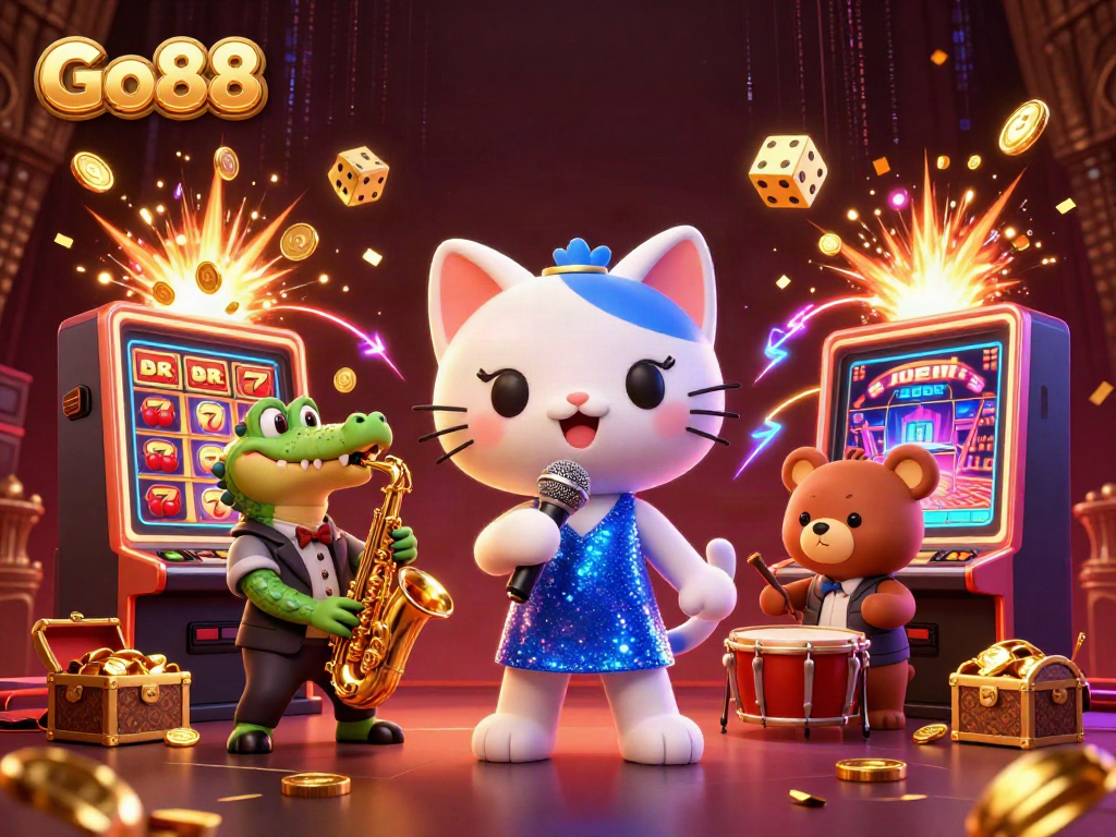 Experience the excitement of Go88 with vibrant casino characters and golden jackpot elements.