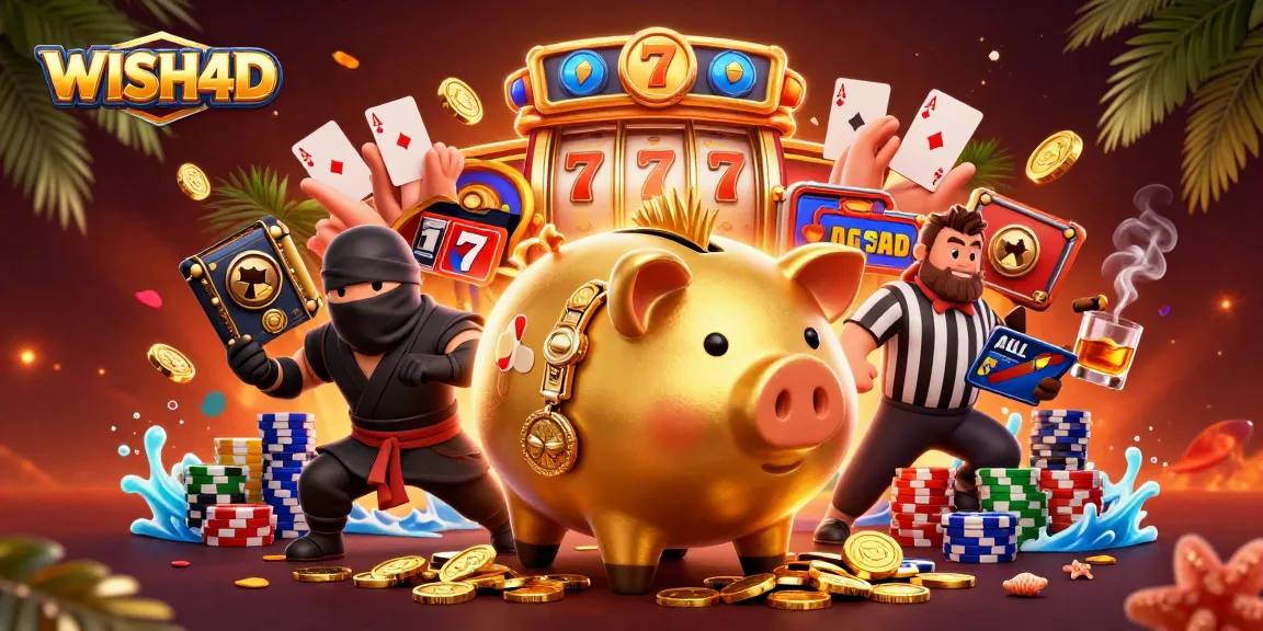 Engage in thrilling slots at WISH4D with dynamic visuals of winning moments and characters.
