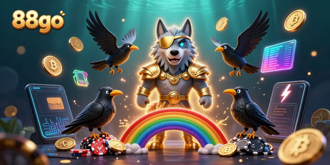 Join the excitement of 88go with a dynamic scene featuring Odin and cryptocurrency elements.
