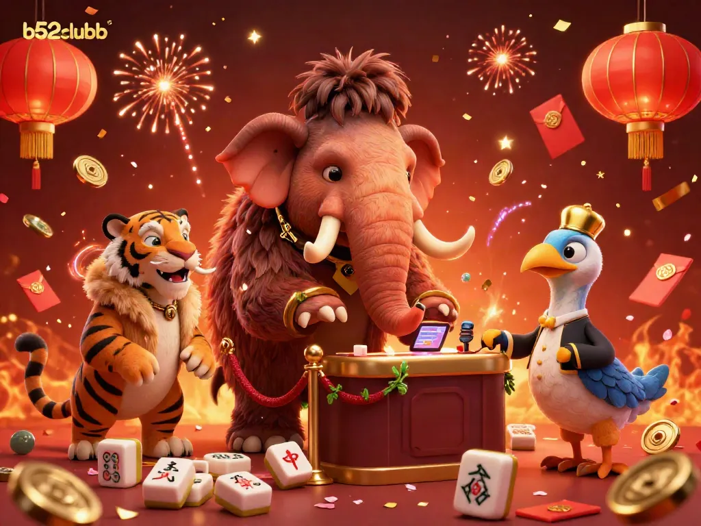 Join the fun at b52clubb with vibrant casino scenes featuring animated characters and festive symbols.