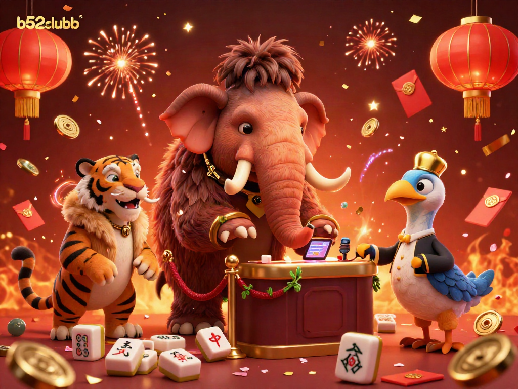 Join the fun at b52clubb with vibrant casino scenes featuring animated characters and festive symbols.