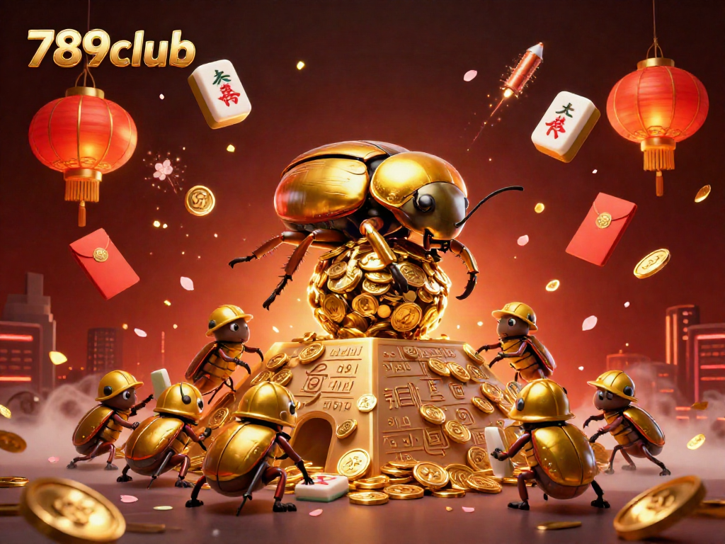 Experience the dynamic world of 789club with a golden beetle and casino symbols in stunning detail.