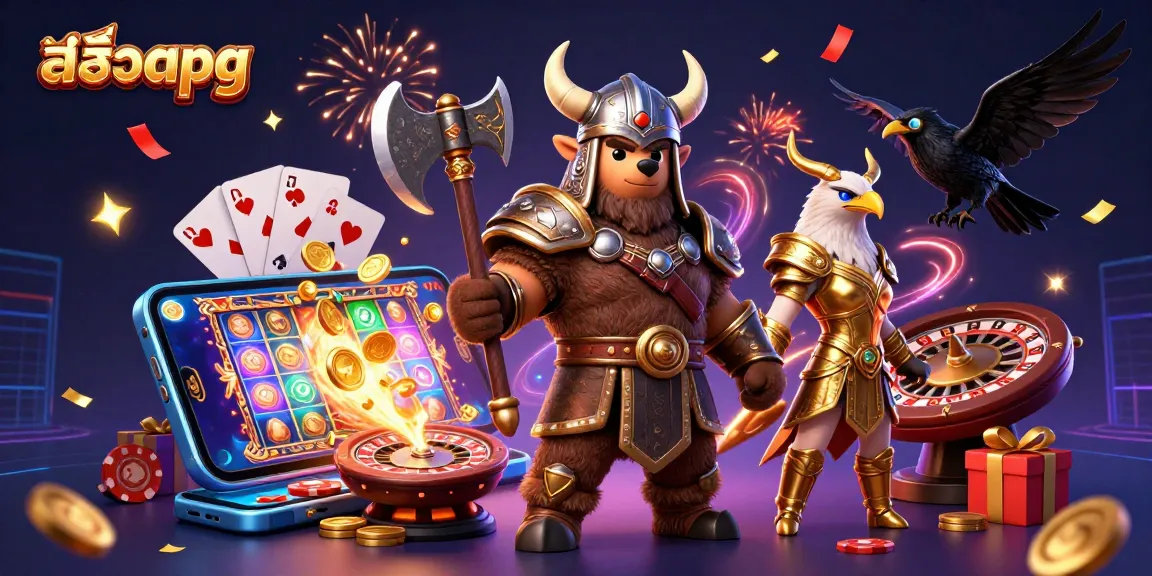 Experience สล็อตpg excitement with vivid slot games amidst a Viking and eagle themed battle scene.
