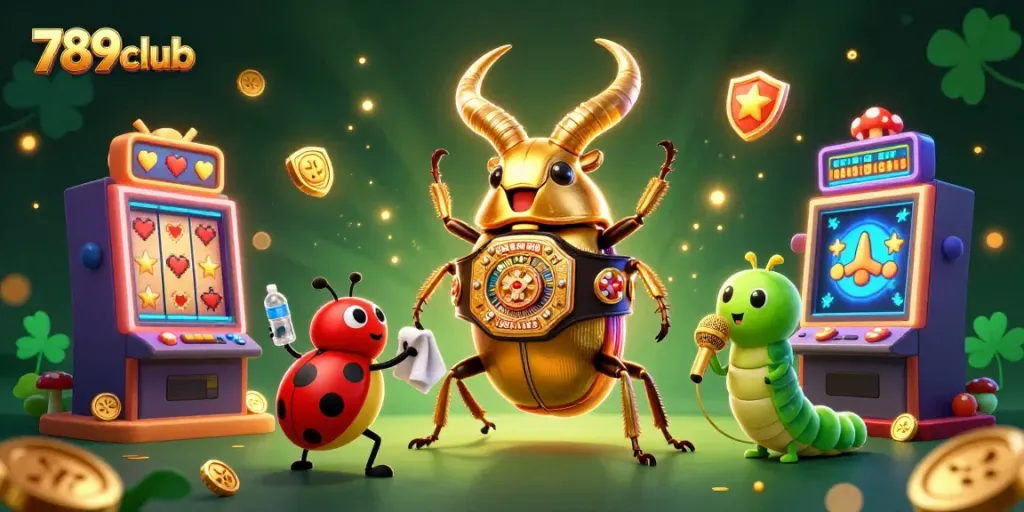 Engage in thrilling gaming at 789club with vibrant slot machines and animated characters.