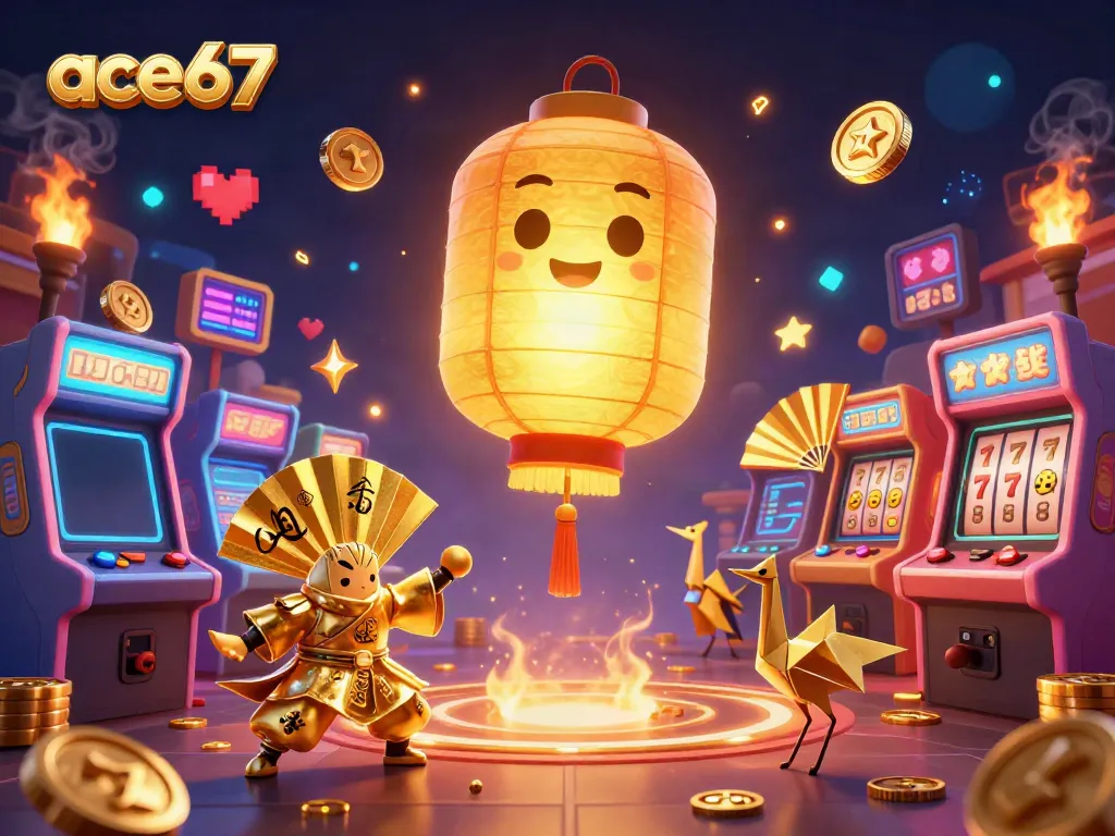 Engaging ace67 casino scene with vibrant characters and slot game elements.